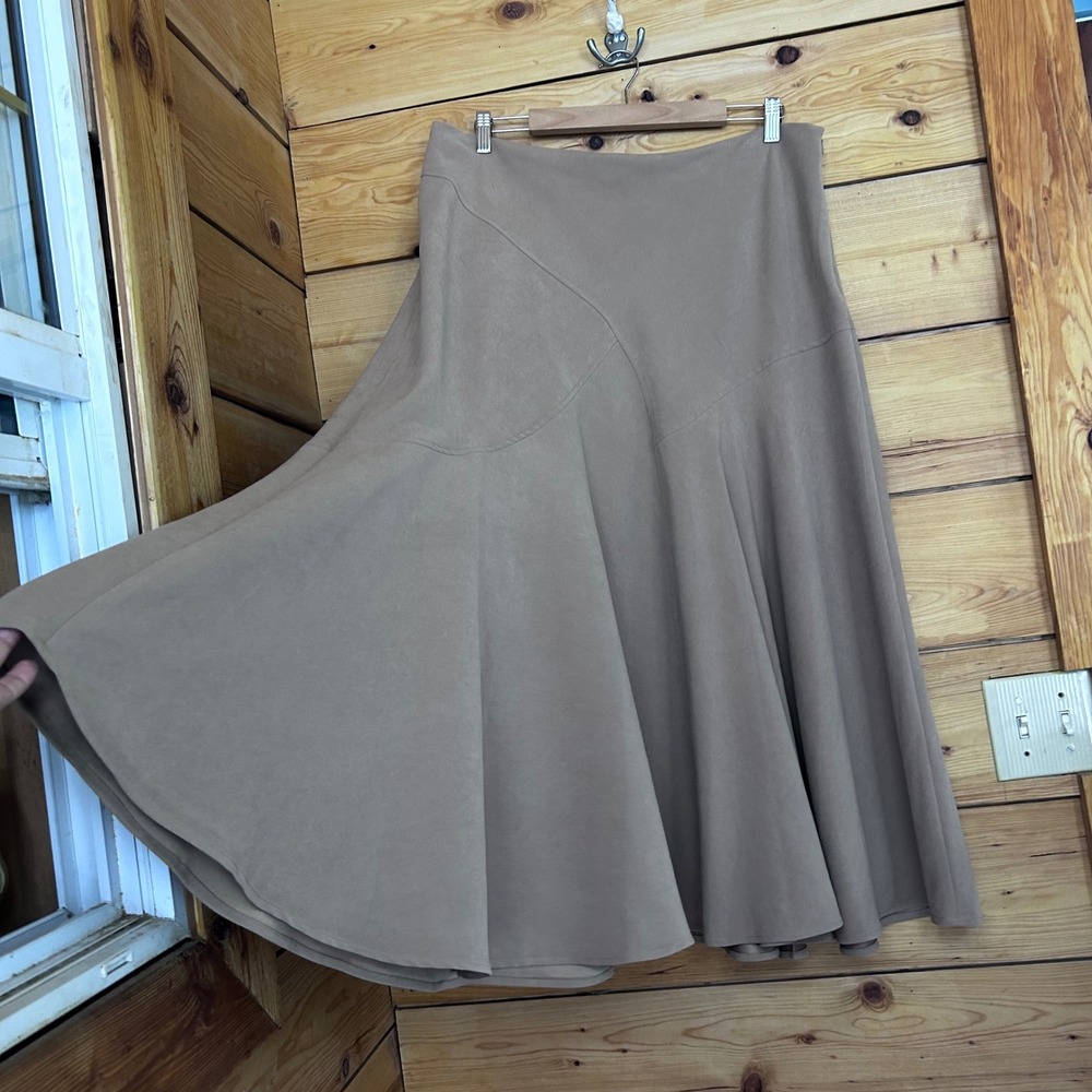 Vintage Midi Skirt Women Plus Size Tan Asymmetrical Paneled Circle Swing Flare